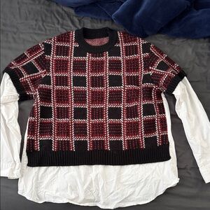 New York & Company Black and Red Plaid Sweater Top